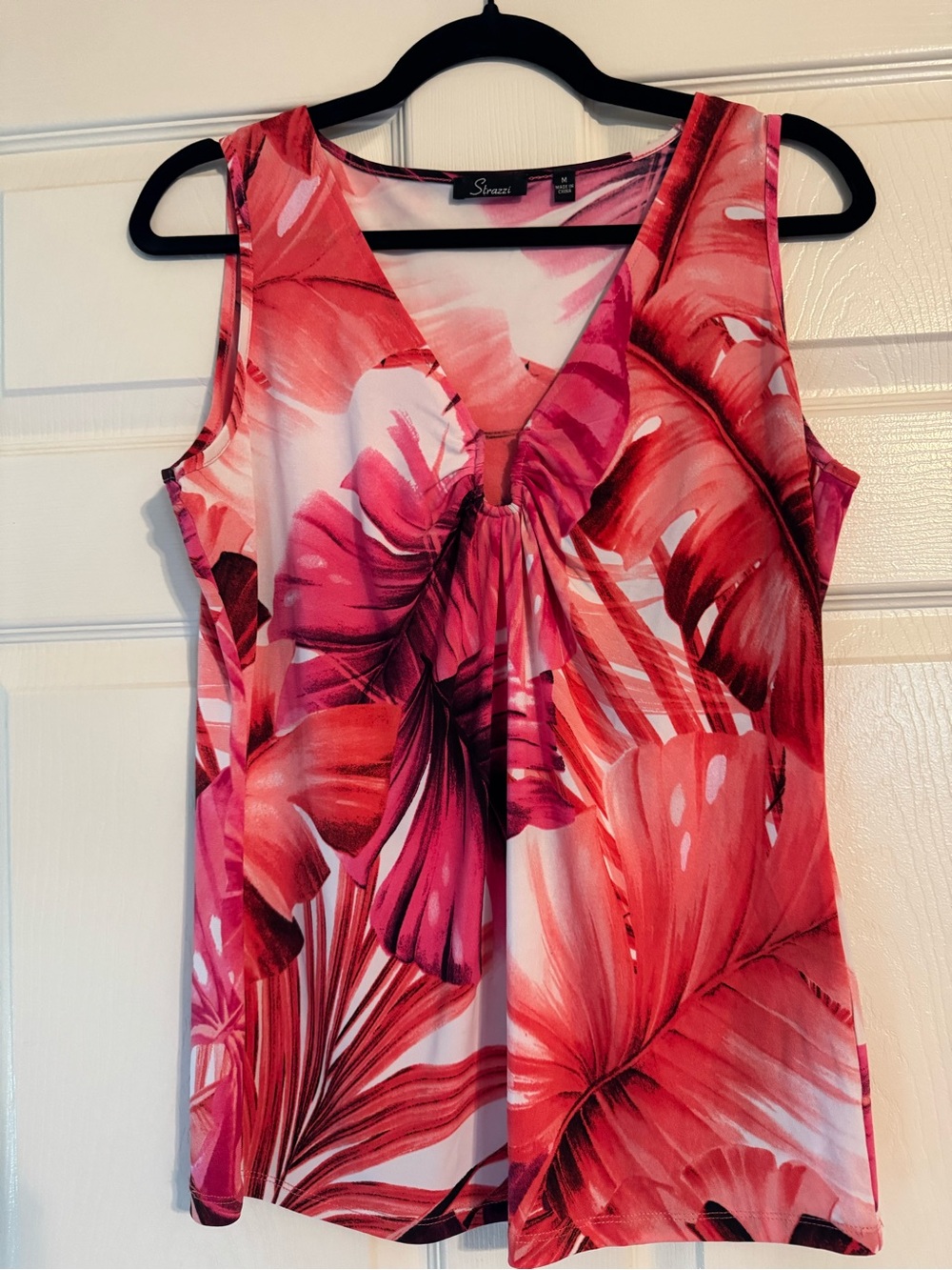 Strazzi Pink & Red Tropical V-Neck Sleeveless Camisole